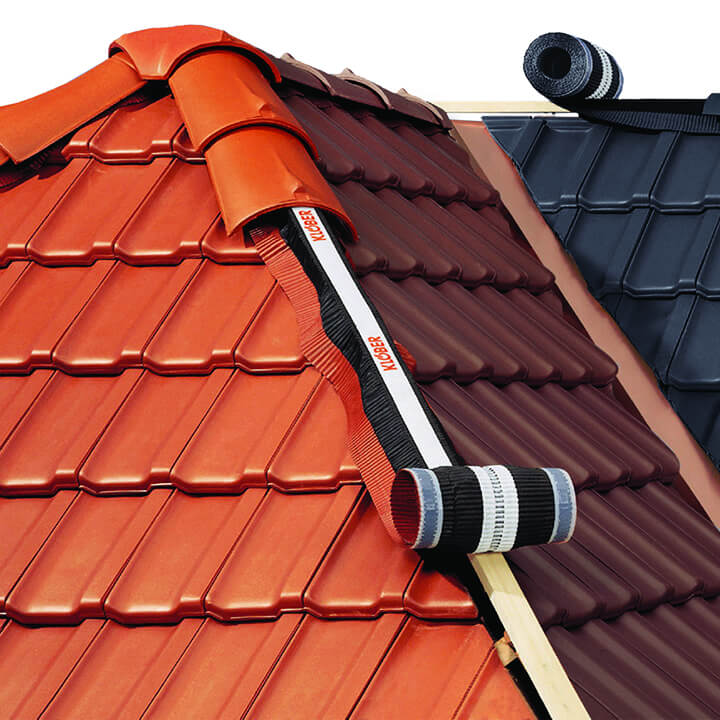 Klober ridge rolls with our famous Roll-Fix brand allow a durable roof ridge ventilation for mortar-free roofs.